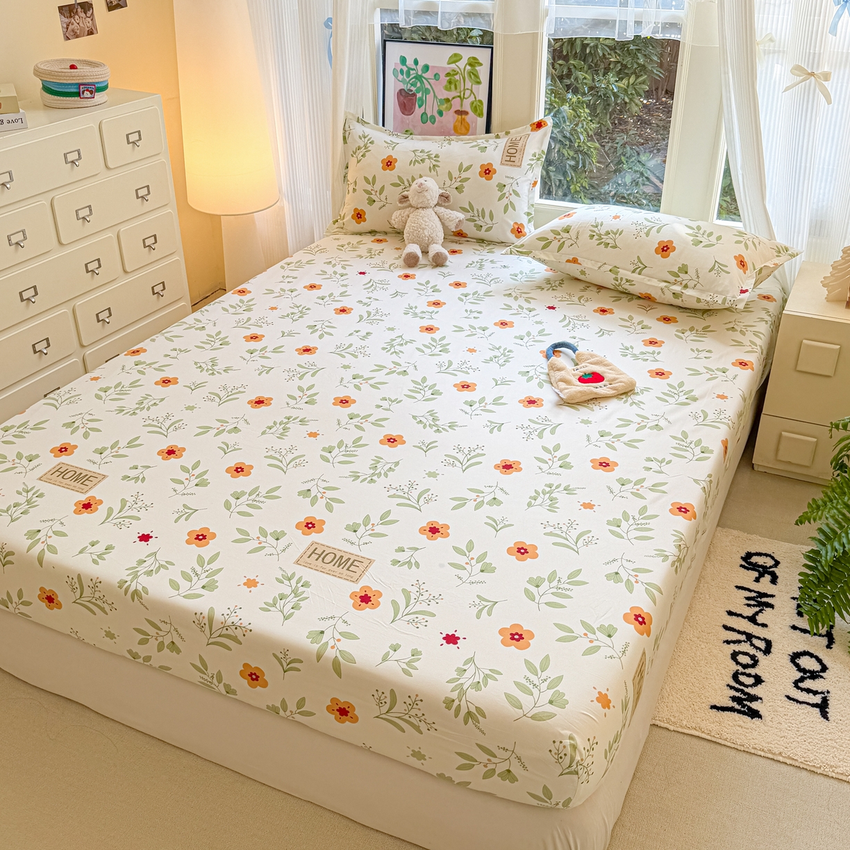 91家纺网 家纺一手货源 找家纺 赫然家纺 2026新款芦荟棉床笠三件套（床笠+枕套） 薄荷青柠