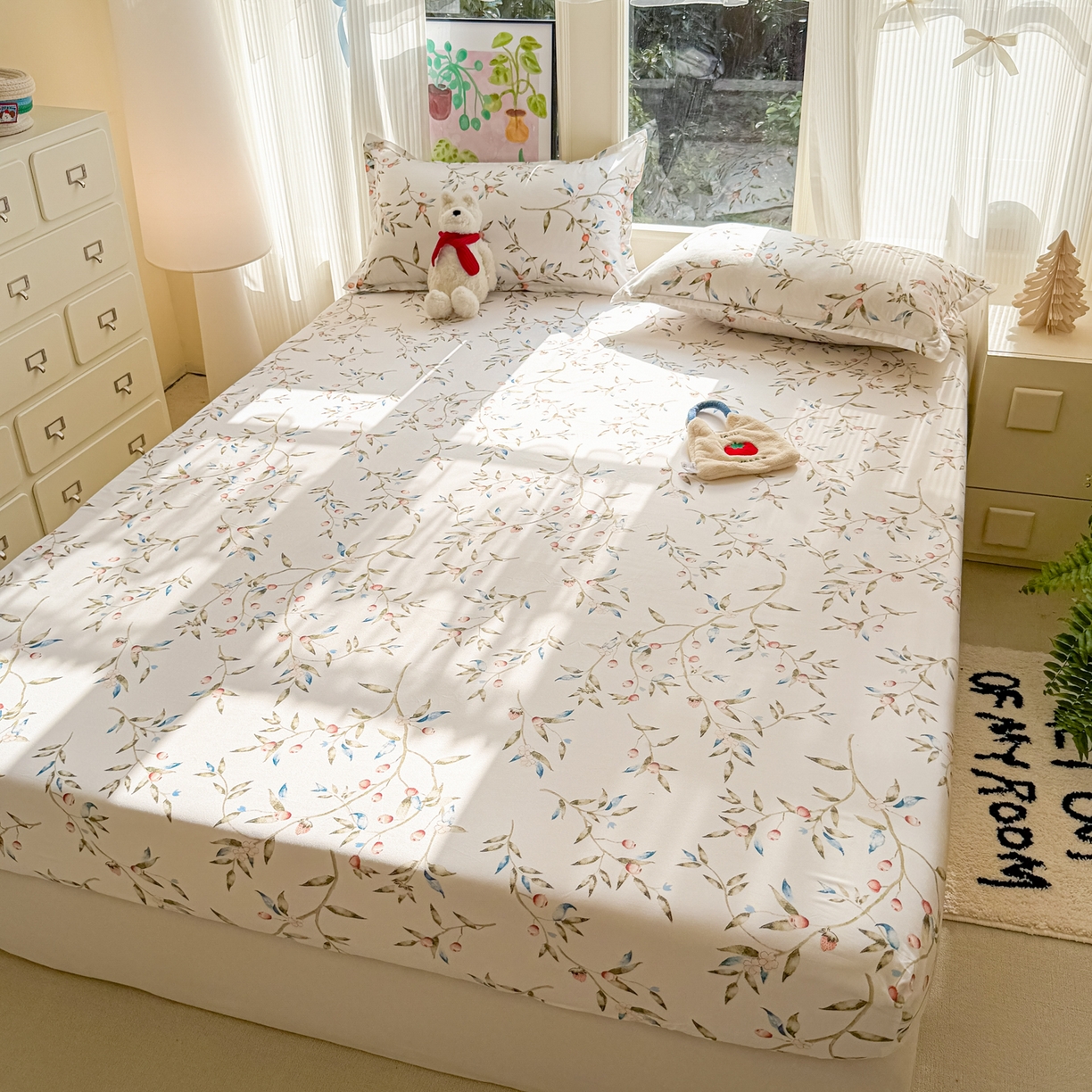 91家纺网 家纺一手货源 找家纺 赫然家纺 2026新款芦荟棉床笠三件套（床笠+枕套） 春晓