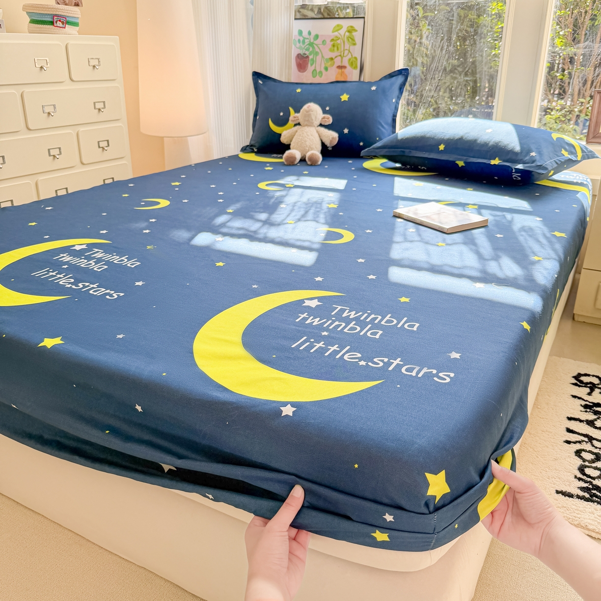 91家纺网 家纺一手货源 找家纺 赫然家纺 2026新款芦荟棉床笠三件套（床笠+枕套） 月色星空