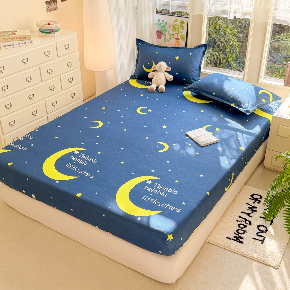 91家纺网 家纺一手货源 找家纺 赫然家纺 2026新款芦荟棉床笠三件套（床笠+枕套） 月色星空