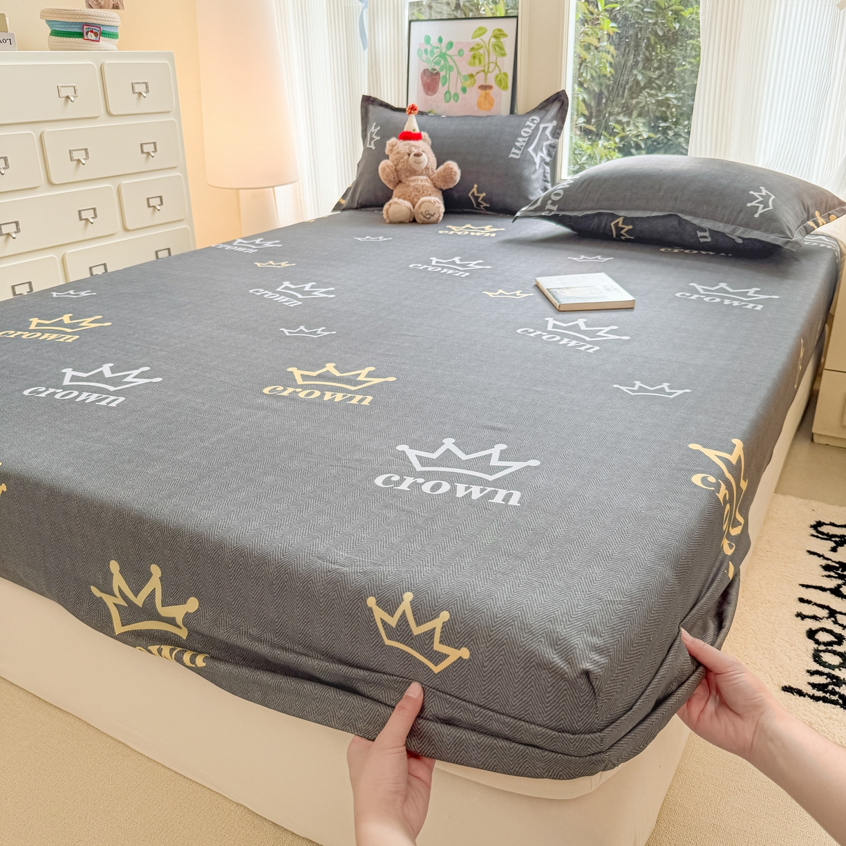 91家纺网 家纺一手货源 找家纺 赫然家纺 2026新款芦荟棉床笠三件套（床笠+枕套） 加冕