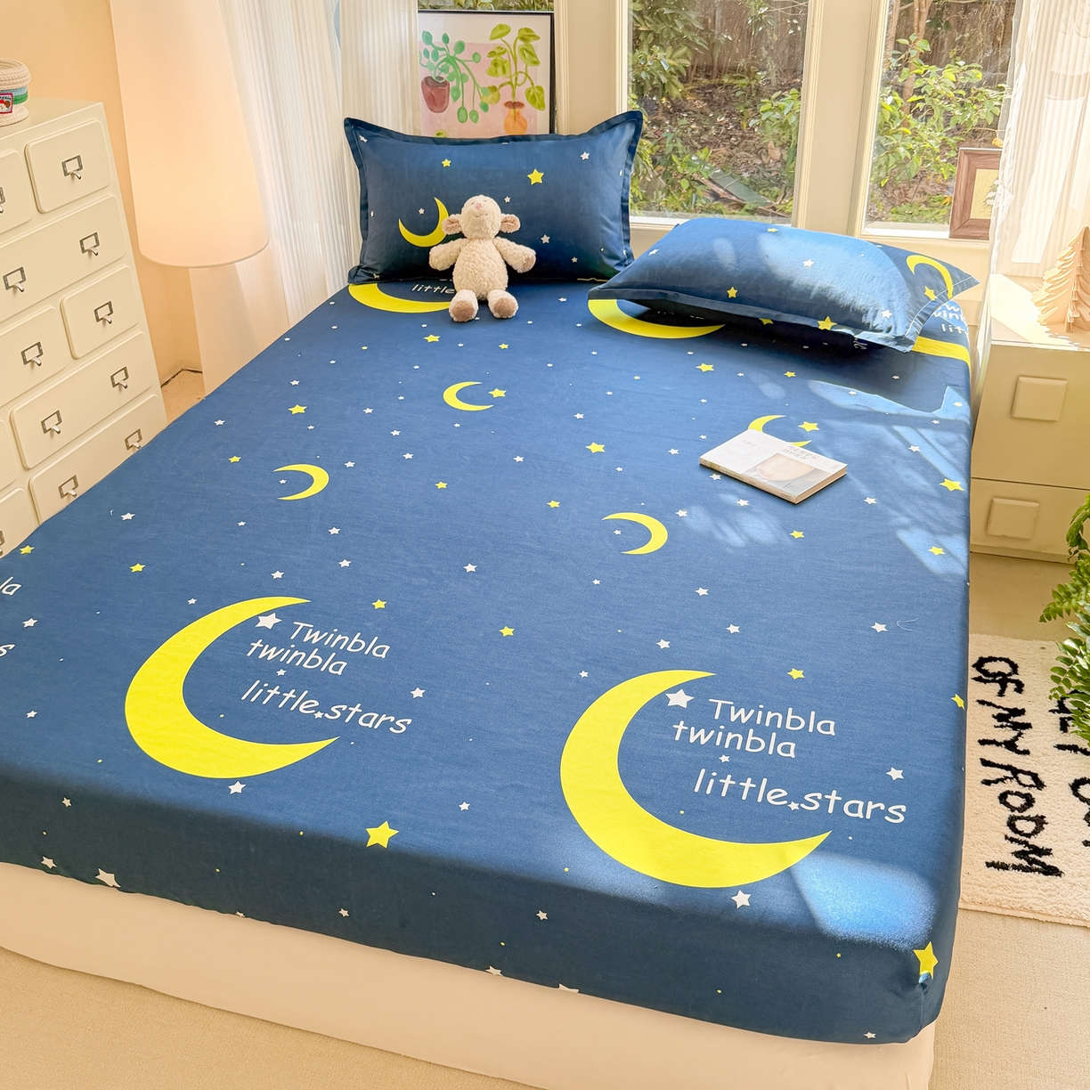 91家纺网 家纺一手货源 找家纺 赫然家纺 2026新款芦荟棉床笠三件套（床笠+枕套） 月色星空