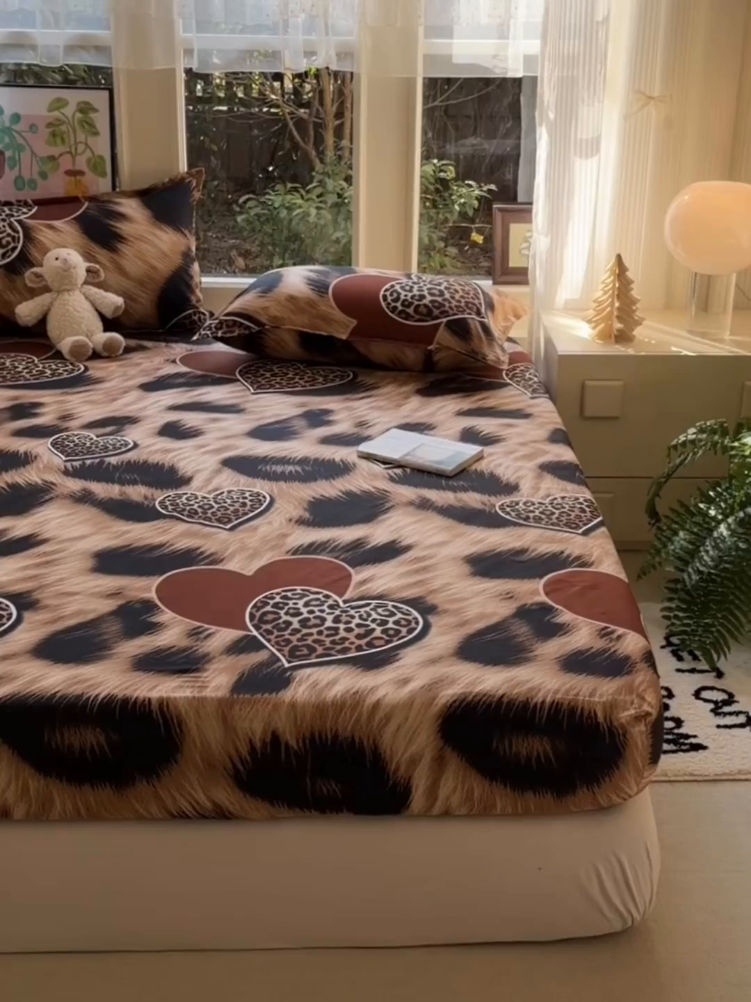 91家纺网 家纺一手货源 找家纺 赫然家纺 2026新款芦荟棉床笠三件套（床笠+枕套） 爱心豹纹