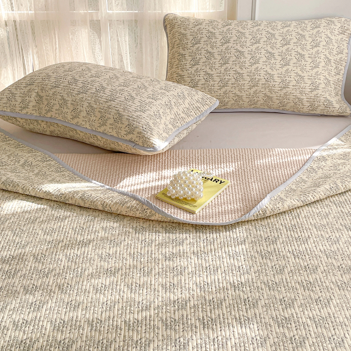 91家纺网 家纺一手货源 找家纺 （总）金丝兔 2026春夏新品全棉床盖三件套纯棉砂洗床盖榻榻米炕盖加厚碎花床单