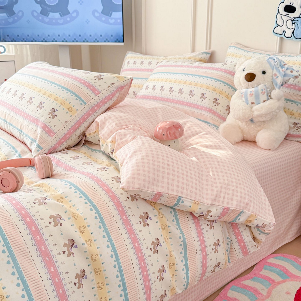 91家纺网 家纺一手货源 找家纺 （总）女子家纺 2026新款全棉12868卡通印花四件套大耳朵兔兔系列