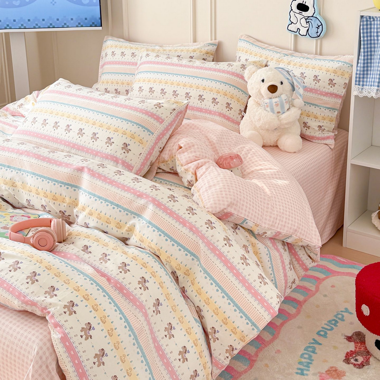 91家纺网 家纺一手货源 找家纺 （总）女子家纺 2026新款全棉12868卡通印花四件套大耳朵兔兔系列