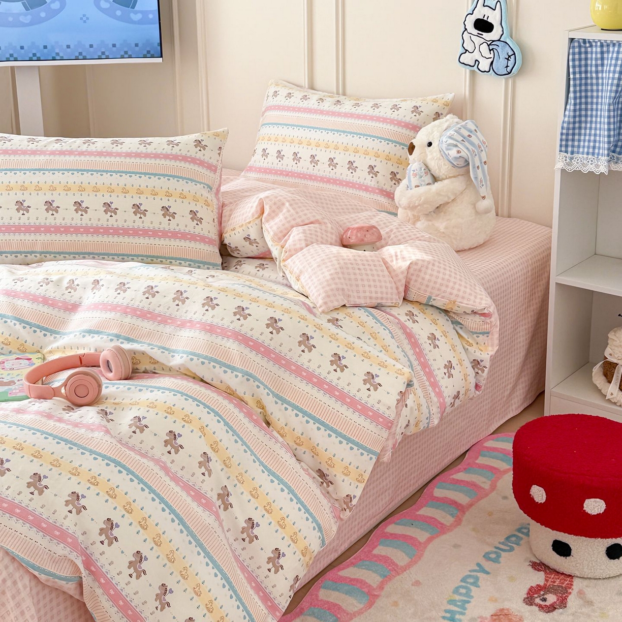 91家纺网 家纺一手货源 找家纺 （总）女子家纺 2026新款全棉12868卡通印花四件套大耳朵兔兔系列