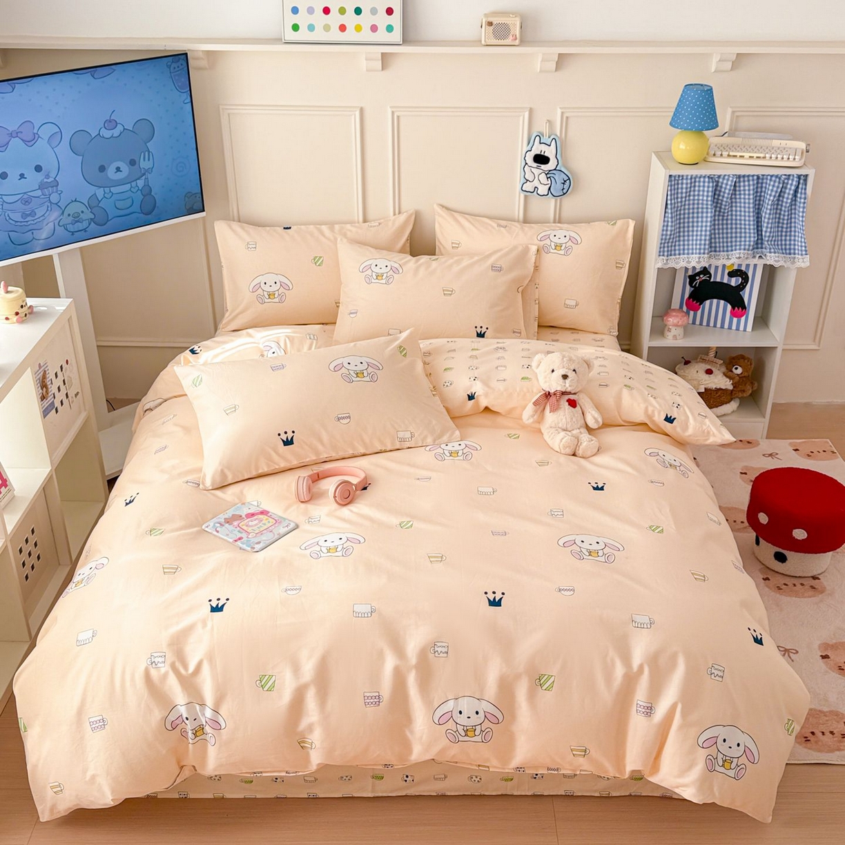 91家纺网 家纺一手货源 找家纺 （总）女子家纺 2026新款全棉12868卡通印花四件套大耳朵兔兔系列