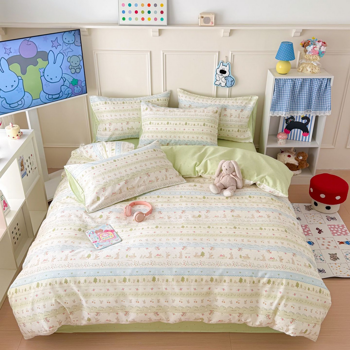 91家纺网 家纺一手货源 找家纺 （总）女子家纺 2026新款全棉12868卡通印花四件套大耳朵兔兔系列