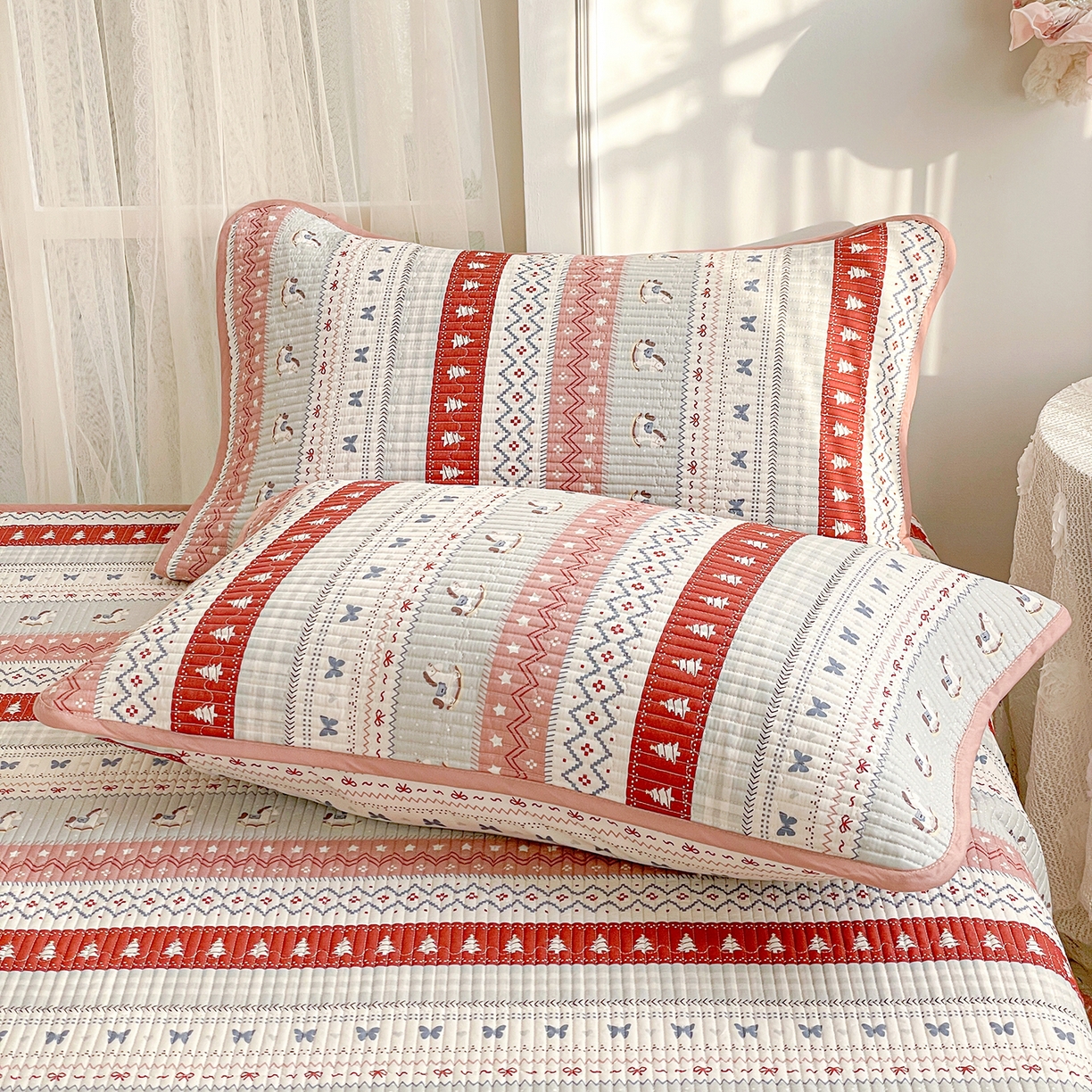 91家纺网 家纺一手货源 找家纺 金丝兔 2026春夏新品全棉床盖三件套纯棉砂洗床盖榻榻米炕盖加厚碎花床单 费尔岛