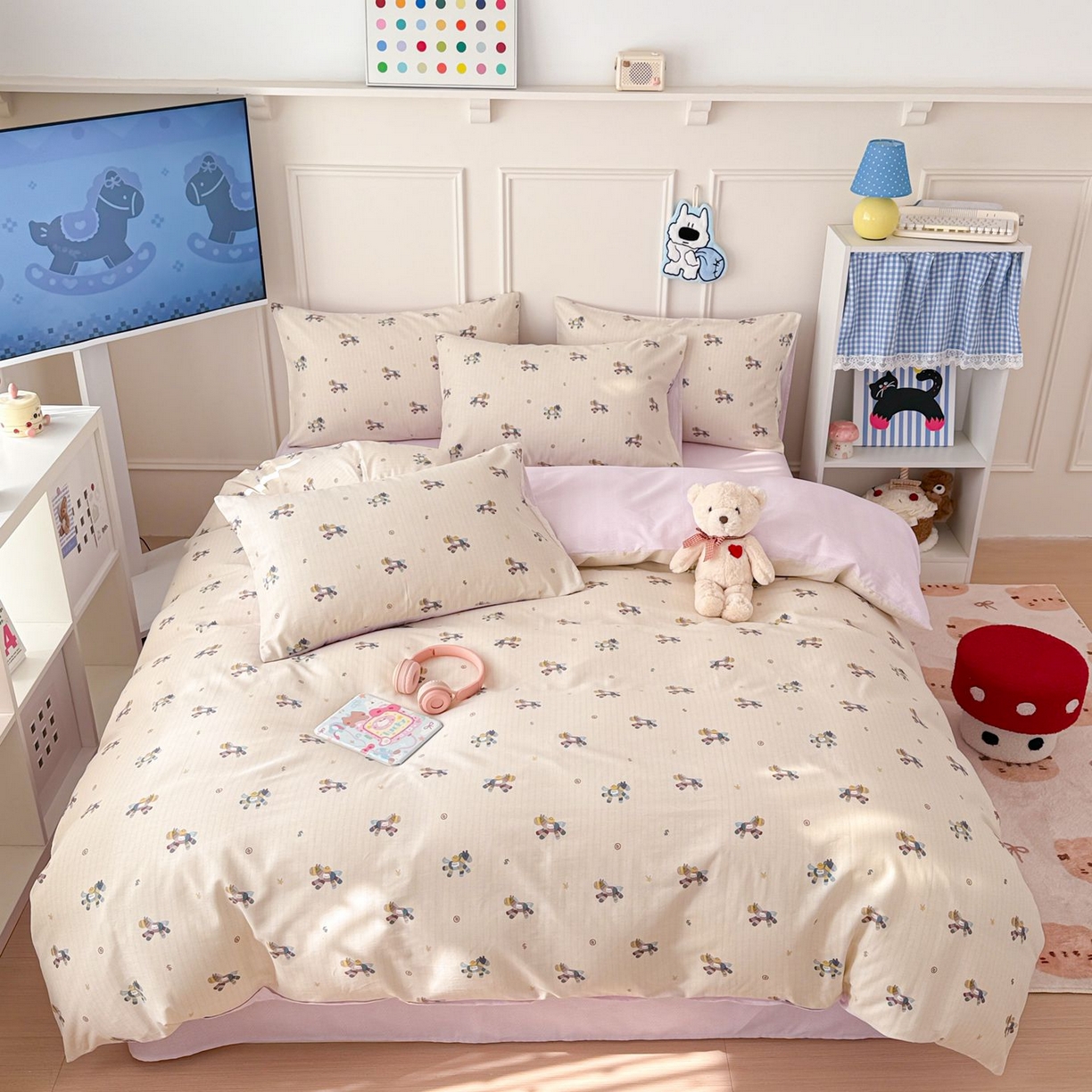 91家纺网 家纺一手货源 找家纺 （总）女子家纺 2026新款全棉12868卡通印花四件套大耳朵兔兔系列