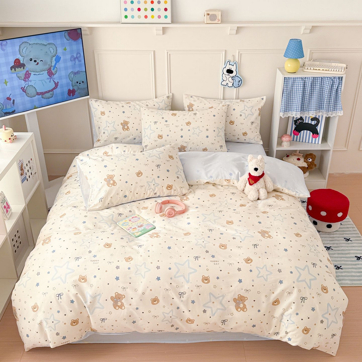 91家纺网 家纺一手货源 找家纺 （总）女子家纺 2026新款全棉12868卡通印花四件套大耳朵兔兔系列