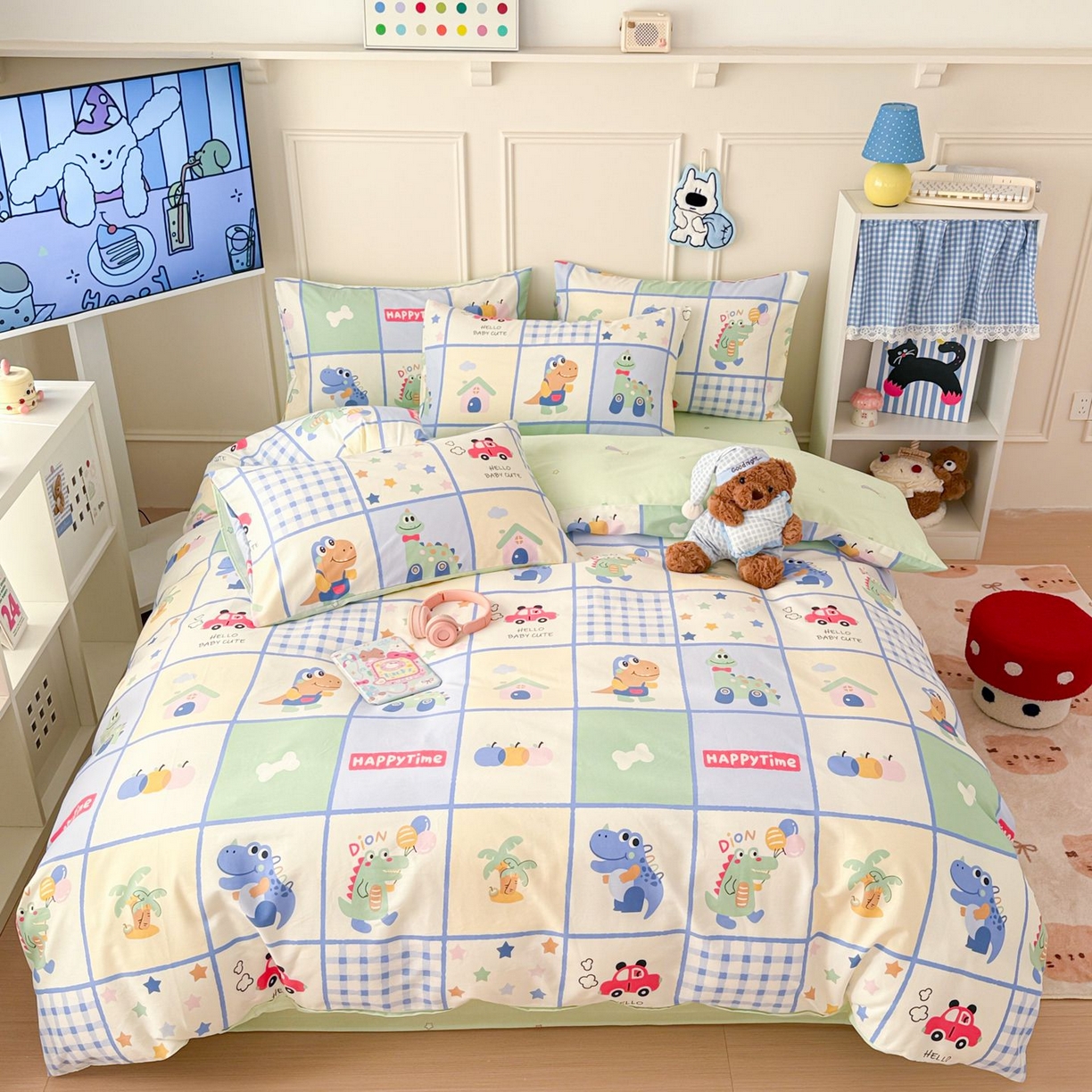 91家纺网 家纺一手货源 找家纺 （总）女子家纺 2026新款全棉12868卡通印花四件套大耳朵兔兔系列