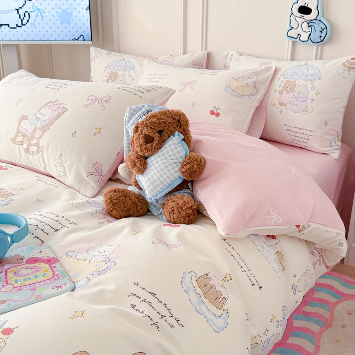 91家纺网 家纺一手货源 找家纺 女子家纺 2026新款全棉12868卡通印花四件套大耳朵兔兔系列 茶歇时光