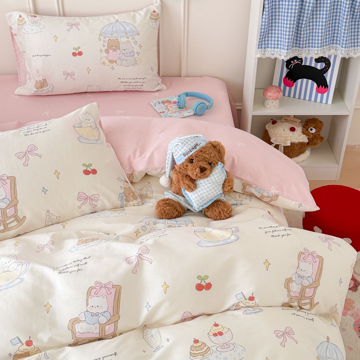 91家纺网 家纺一手货源 找家纺 女子家纺 2026新款全棉12868卡通印花四件套大耳朵兔兔系列 茶歇时光