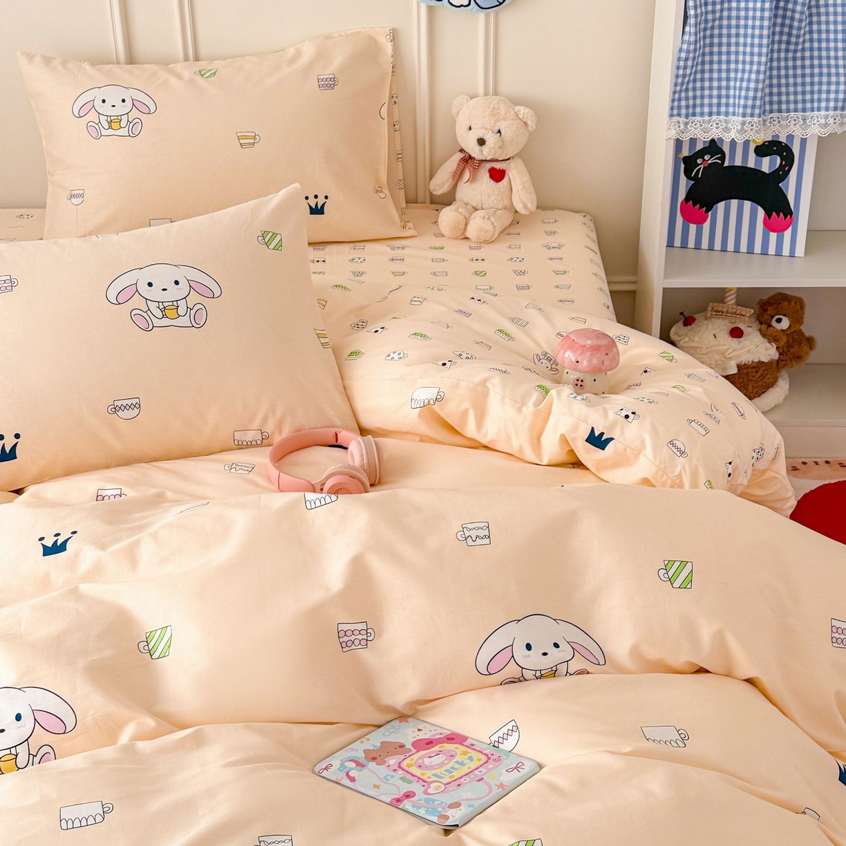 91家纺网 家纺一手货源 找家纺 女子家纺 2026新款全棉12868卡通印花四件套大耳朵兔兔系列 大耳朵兔兔