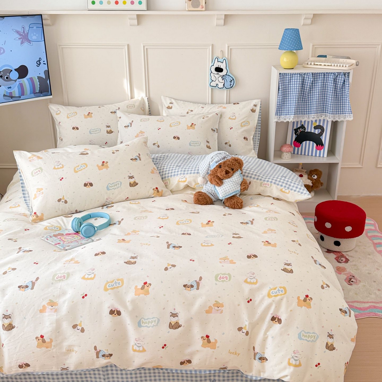 91家纺网 家纺一手货源 找家纺 女子家纺 2026新款全棉12868卡通印花四件套大耳朵兔兔系列 蝴蝶结萌宠