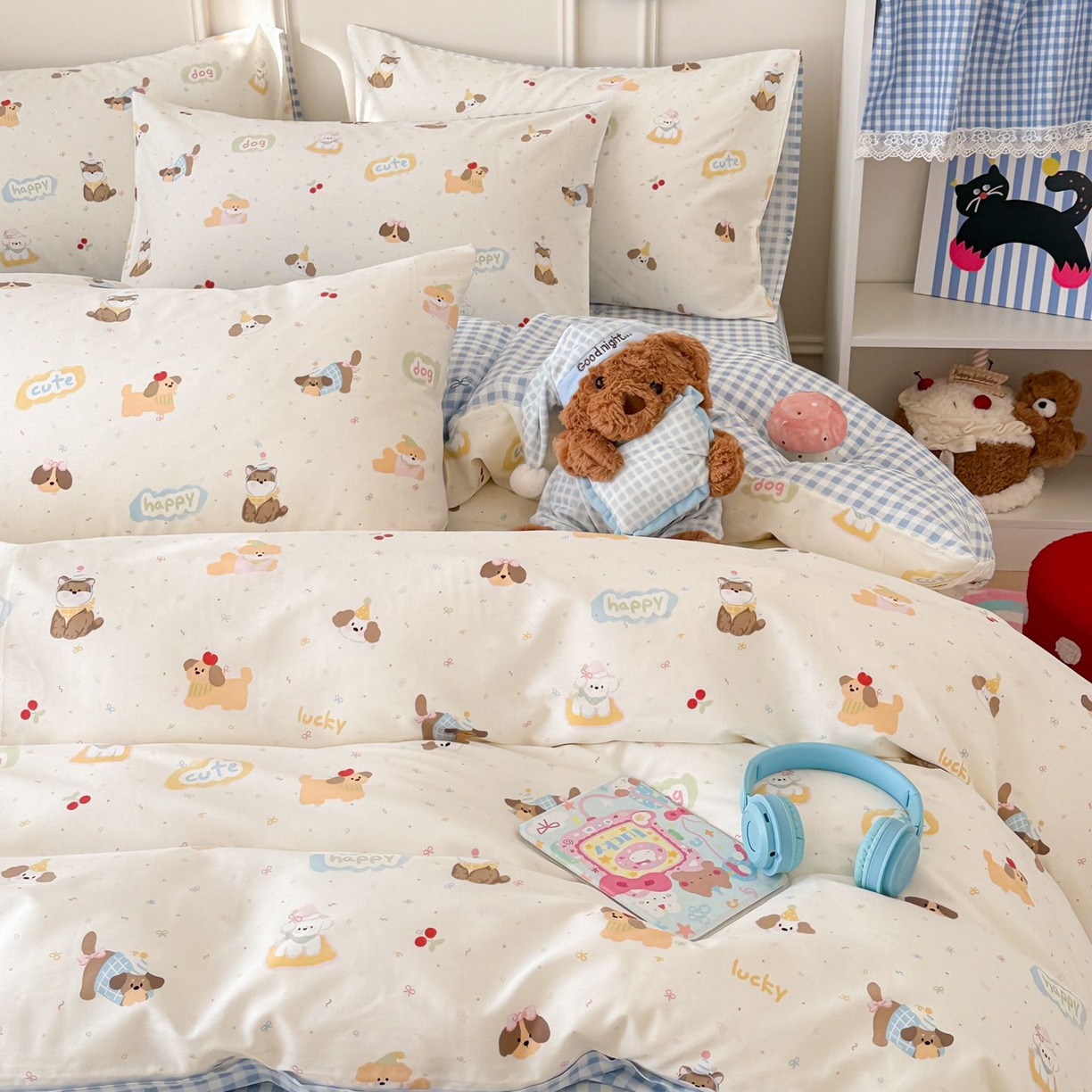 91家纺网 家纺一手货源 找家纺 女子家纺 2026新款全棉12868卡通印花四件套大耳朵兔兔系列 蝴蝶结萌宠