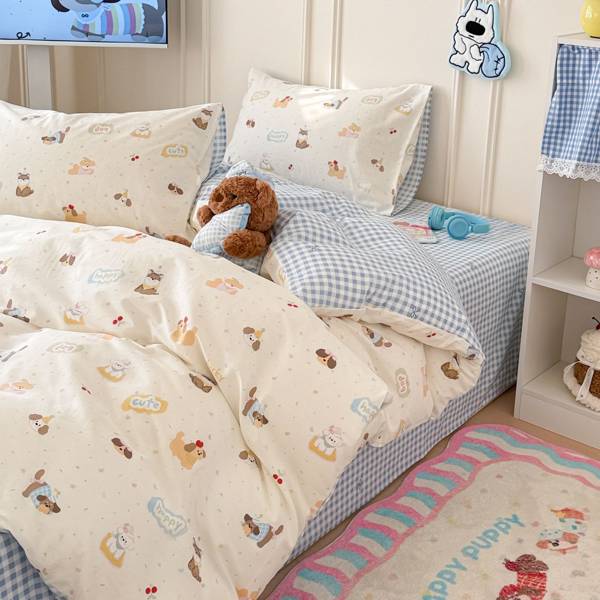 91家纺网 家纺一手货源 找家纺 女子家纺 2026新款全棉12868卡通印花四件套大耳朵兔兔系列 蝴蝶结萌宠