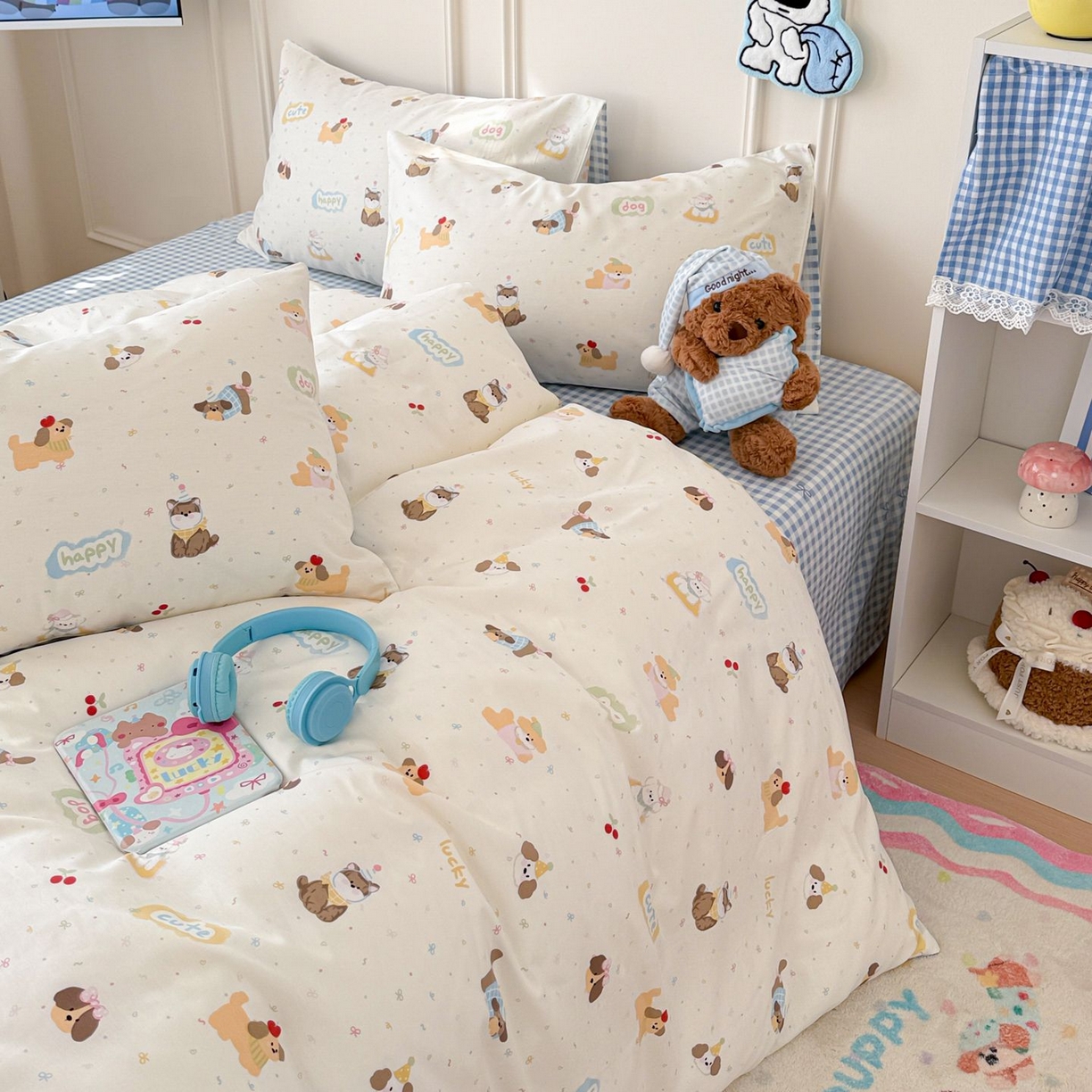 91家纺网 家纺一手货源 找家纺 女子家纺 2026新款全棉12868卡通印花四件套大耳朵兔兔系列 蝴蝶结萌宠