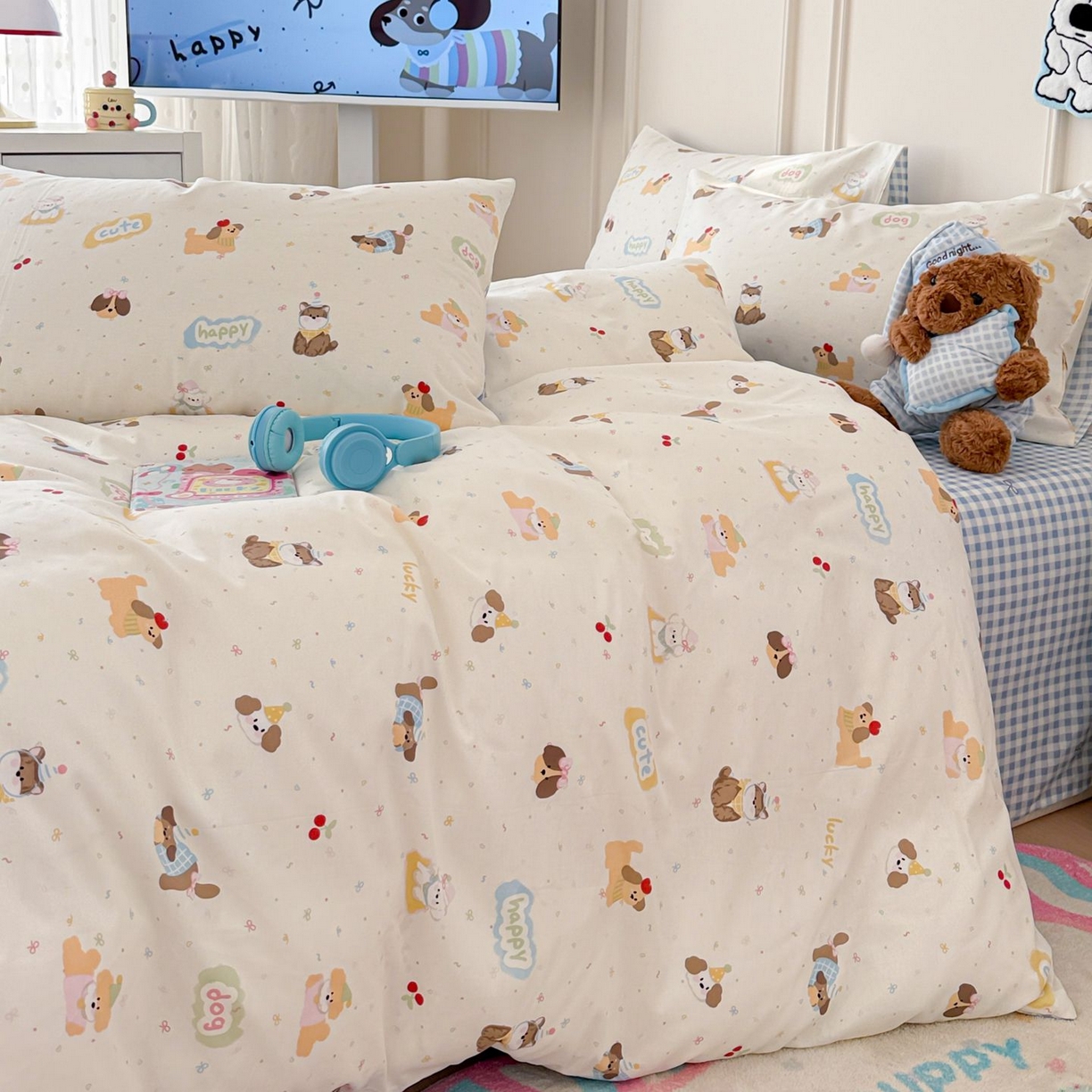 91家纺网 家纺一手货源 找家纺 女子家纺 2026新款全棉12868卡通印花四件套大耳朵兔兔系列 蝴蝶结萌宠