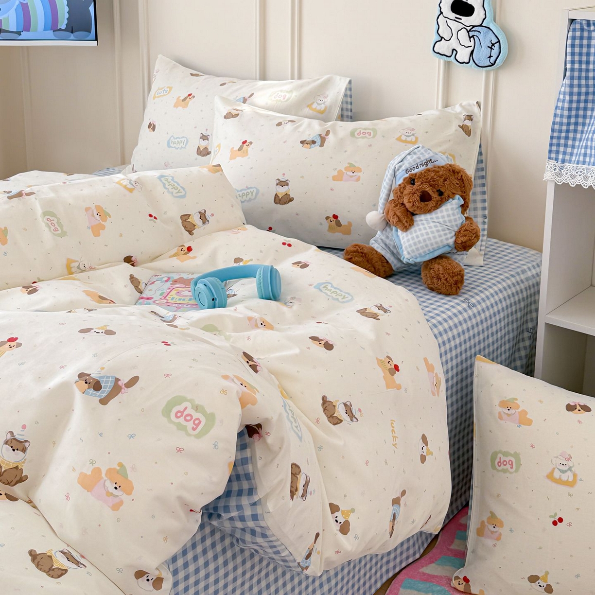 91家纺网 家纺一手货源 找家纺 女子家纺 2026新款全棉12868卡通印花四件套大耳朵兔兔系列 蝴蝶结萌宠