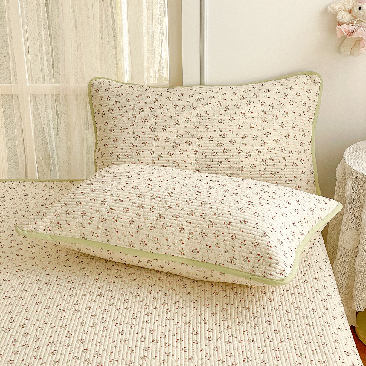 91家纺网 家纺一手货源 找家纺 金丝兔 2026春夏新品全棉床盖三件套纯棉砂洗床盖榻榻米炕盖加厚碎花床单 硕果