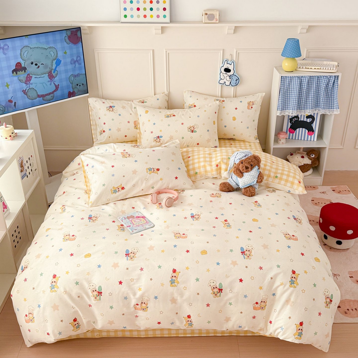 女子家纺 2026新款全棉12868卡通印花四件套大耳朵兔兔系列 七彩星星