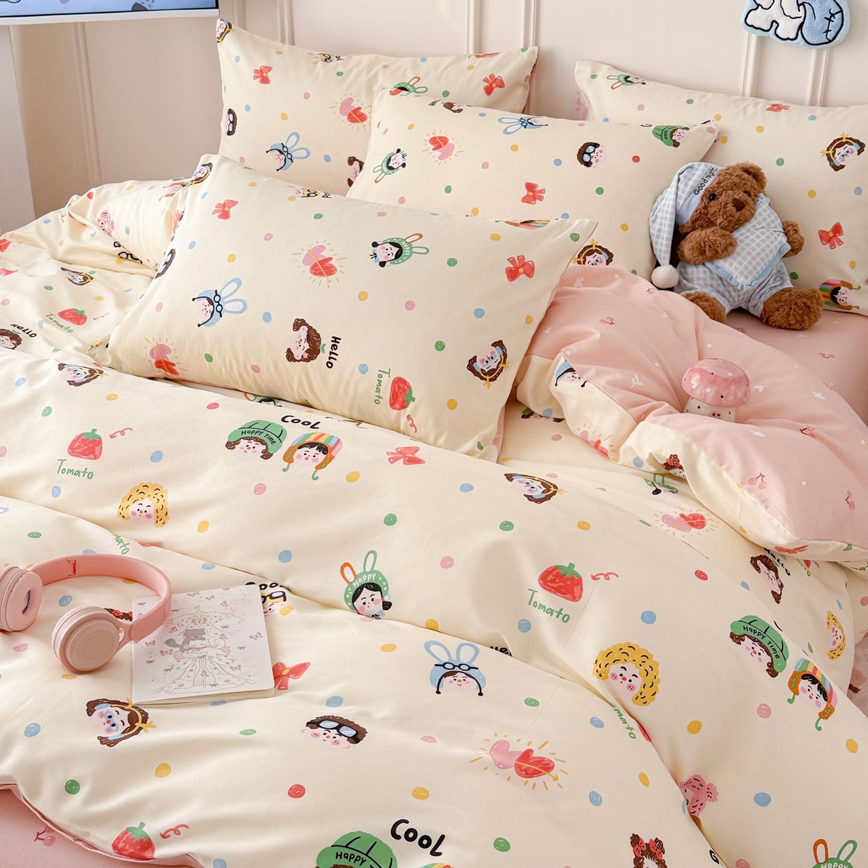 91家纺网 家纺一手货源 找家纺 女子家纺 2026新款全棉12868卡通印花四件套大耳朵兔兔系列 甜娃娃