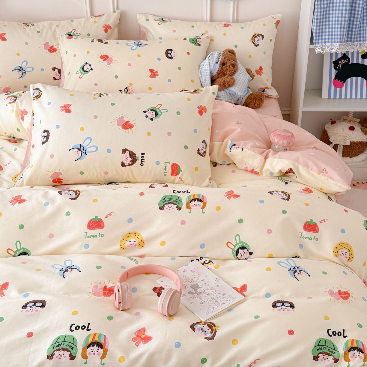 91家纺网 家纺一手货源 找家纺 女子家纺 2026新款全棉12868卡通印花四件套大耳朵兔兔系列 甜娃娃