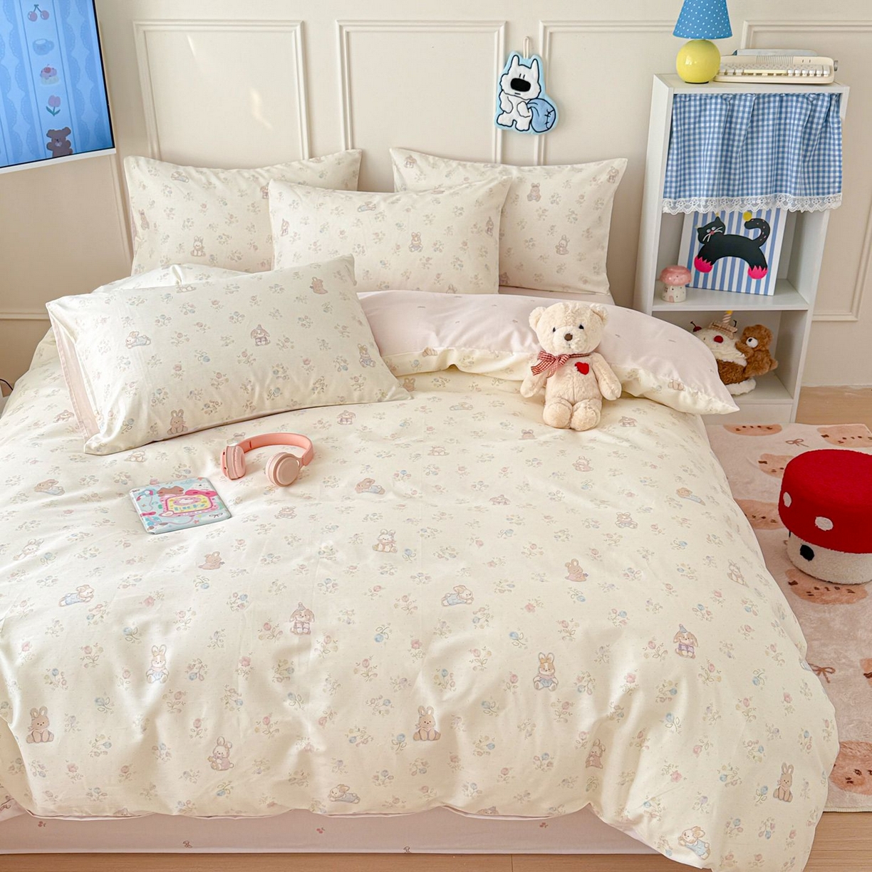 91家纺网 家纺一手货源 找家纺 女子家纺 2026新款全棉12868卡通印花四件套大耳朵兔兔系列 兔叽碎花