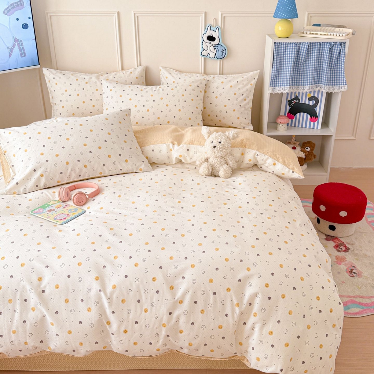 91家纺网 家纺一手货源 找家纺 女子家纺 2026新款全棉12868卡通印花四件套大耳朵兔兔系列 小微笑