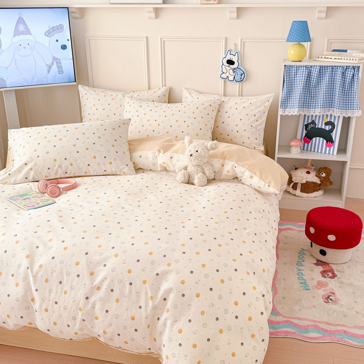 91家纺网 家纺一手货源 找家纺 女子家纺 2026新款全棉12868卡通印花四件套大耳朵兔兔系列 小微笑