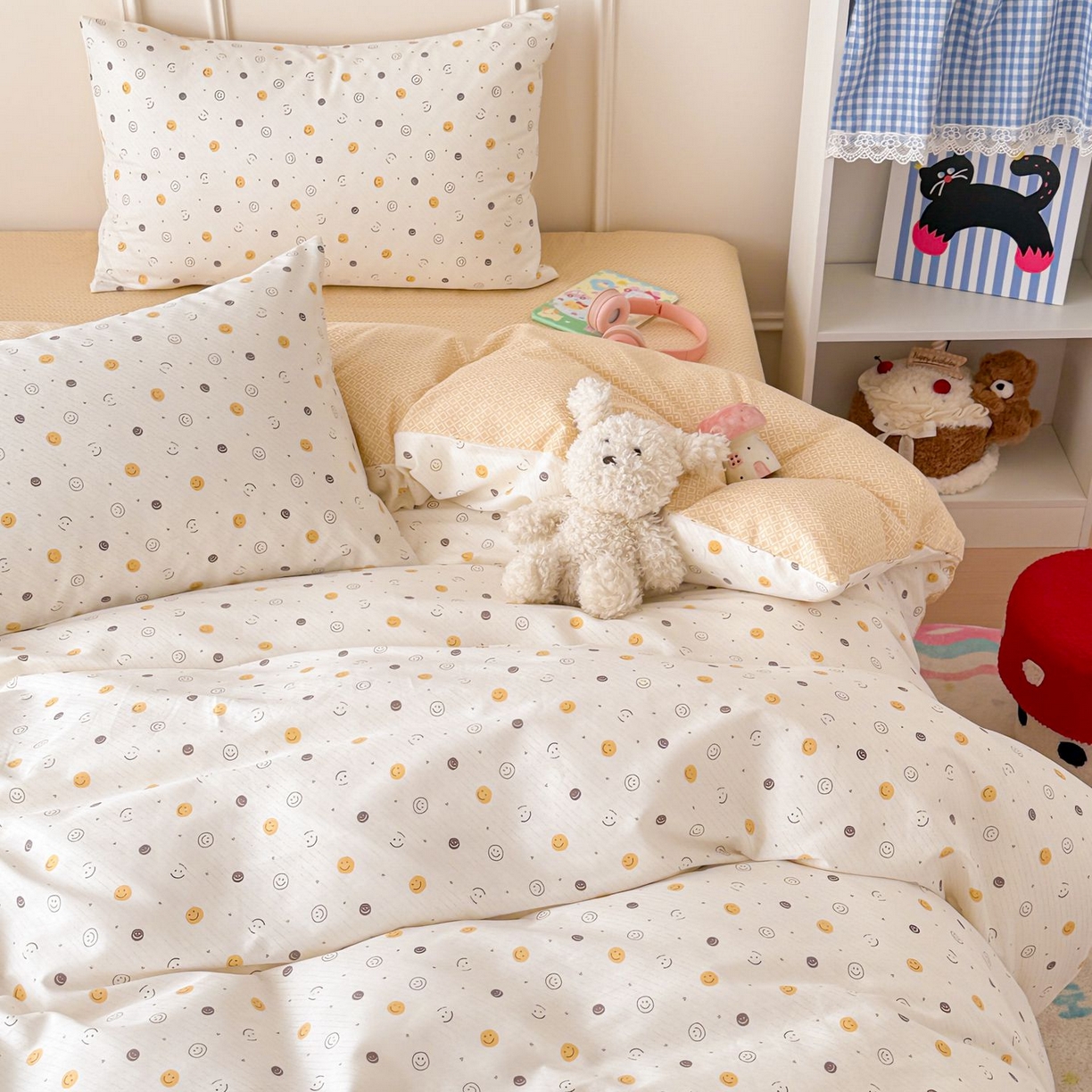 91家纺网 家纺一手货源 找家纺 女子家纺 2026新款全棉12868卡通印花四件套大耳朵兔兔系列 小微笑