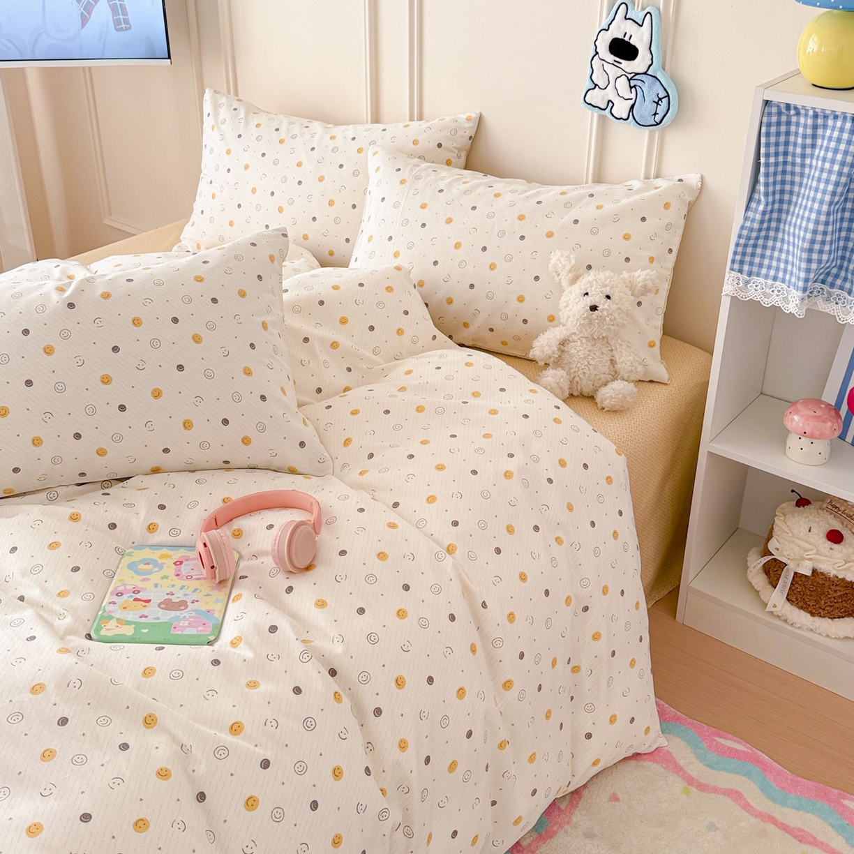 91家纺网 家纺一手货源 找家纺 女子家纺 2026新款全棉12868卡通印花四件套大耳朵兔兔系列 小微笑