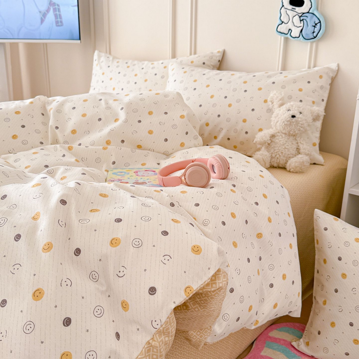 91家纺网 家纺一手货源 找家纺 女子家纺 2026新款全棉12868卡通印花四件套大耳朵兔兔系列 小微笑