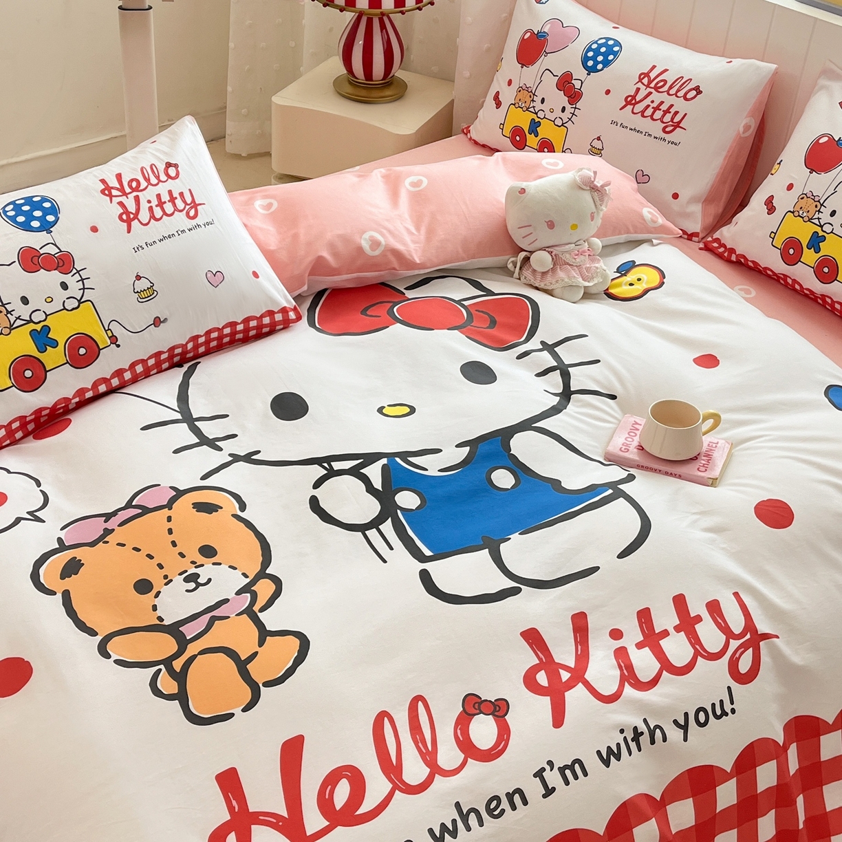 91家纺网 家纺一手货源 找家纺 博雅 2026春夏新款三丽鸥新花型全棉纯棉大版印花四件套 全棉大版-乐园kt