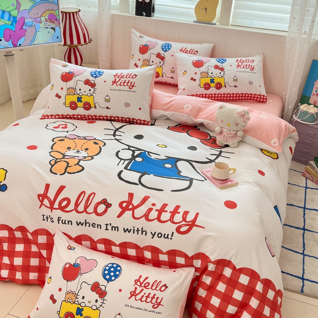 91家纺网 家纺一手货源 找家纺 博雅 2026春夏新款三丽鸥新花型全棉纯棉大版印花四件套 全棉大版-乐园kt