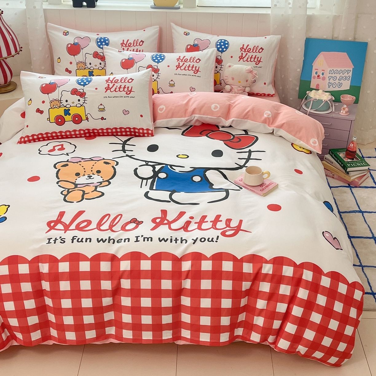 91家纺网 家纺一手货源 找家纺 博雅 2026春夏新款三丽鸥新花型全棉纯棉大版印花四件套 全棉大版-乐园kt