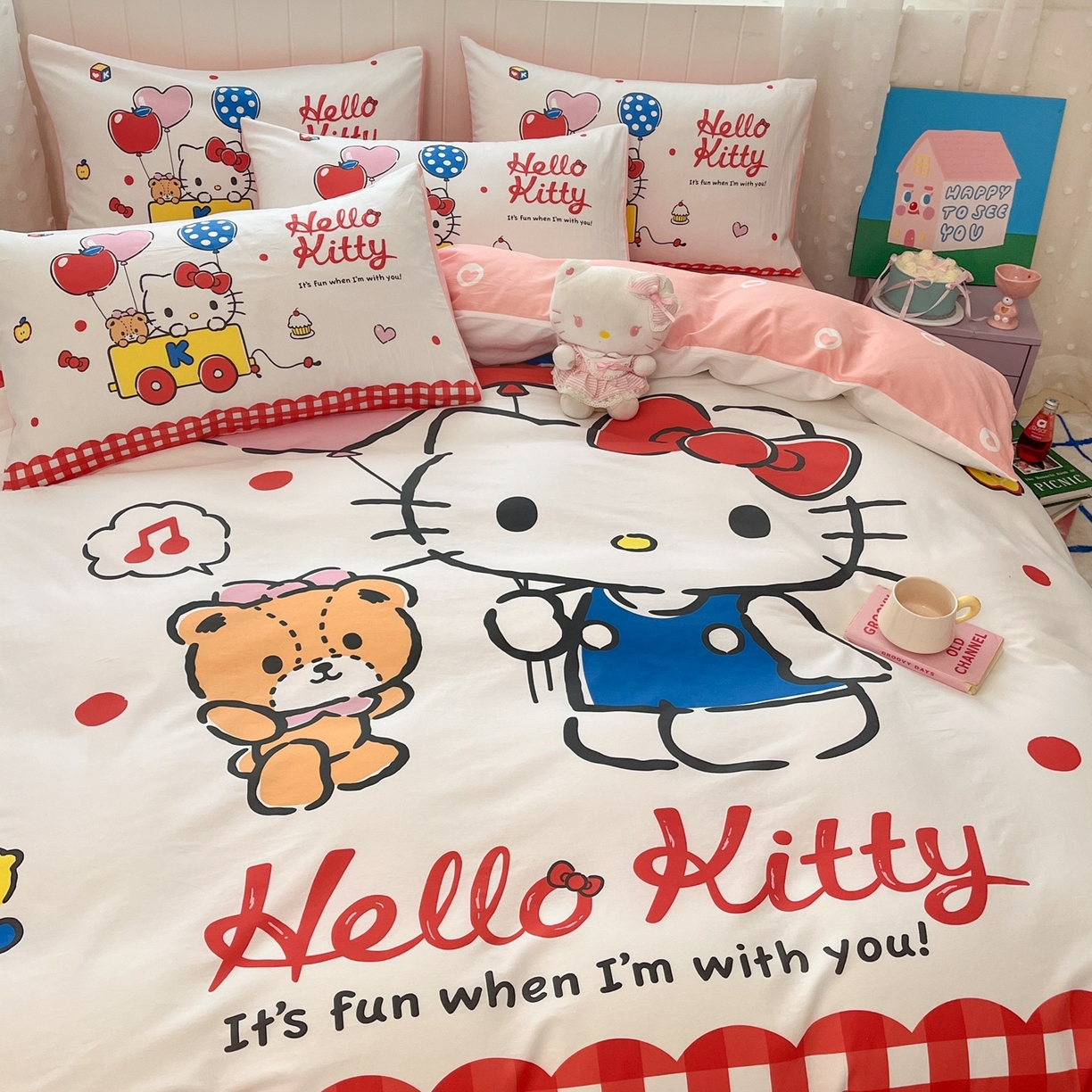 91家纺网 家纺一手货源 找家纺 博雅 2026春夏新款三丽鸥新花型全棉纯棉大版印花四件套 全棉大版-乐园kt