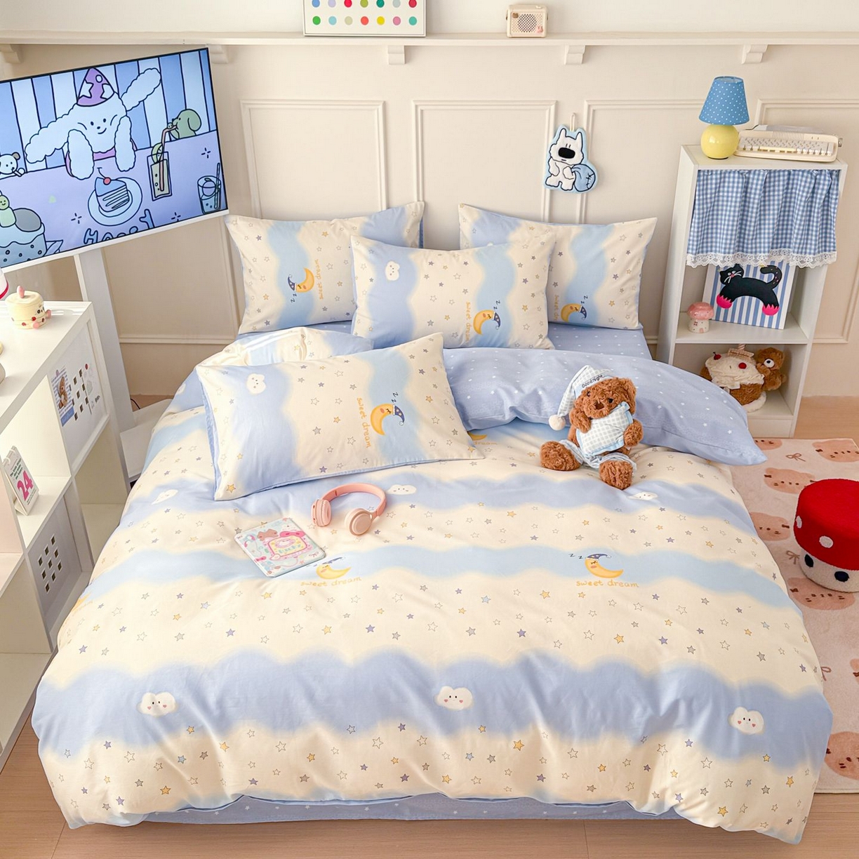 女子家纺 2026新款全棉12868卡通印花四件套大耳朵兔兔系列 星夜星浪