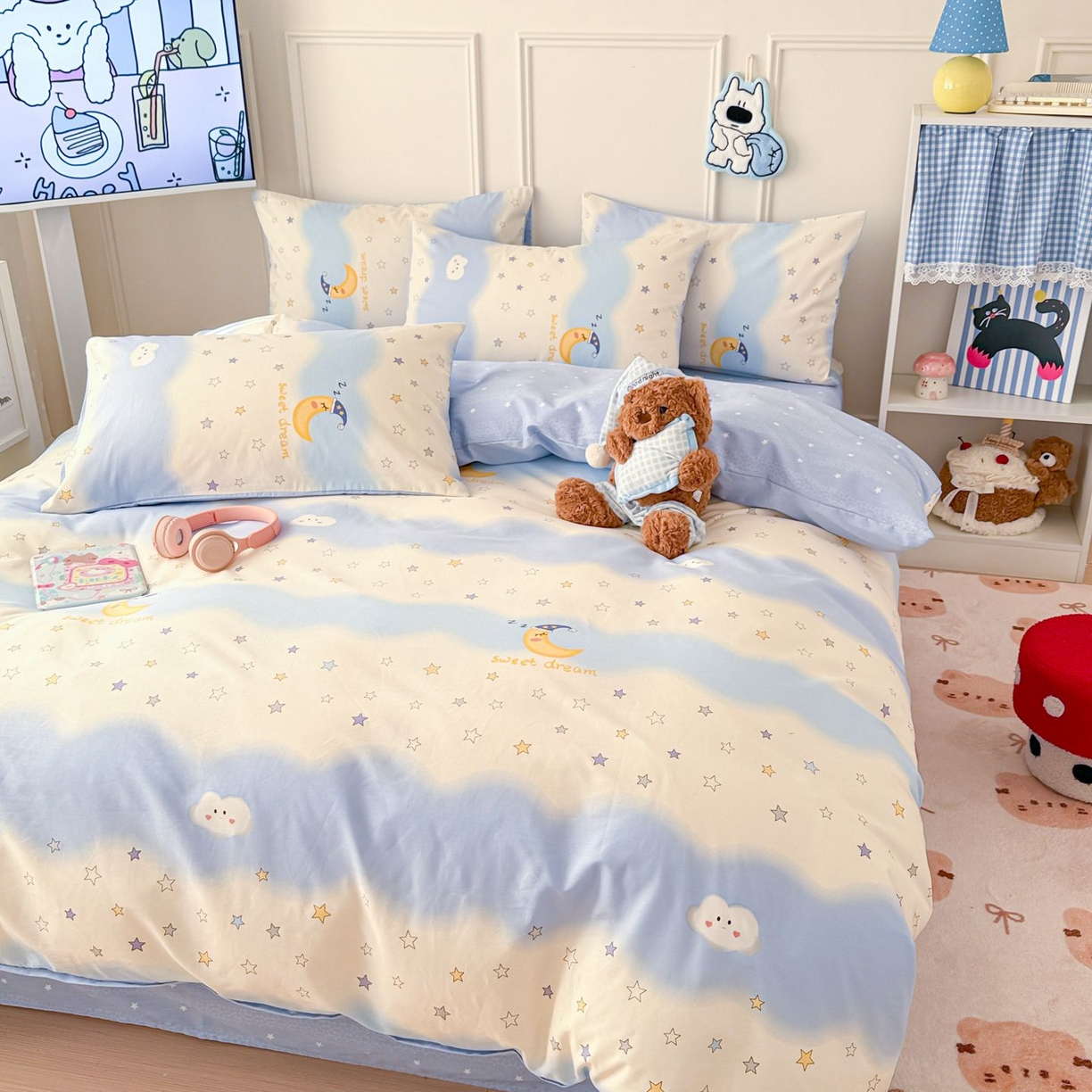 91家纺网 家纺一手货源 找家纺 女子家纺 2026新款全棉12868卡通印花四件套大耳朵兔兔系列 星夜星浪