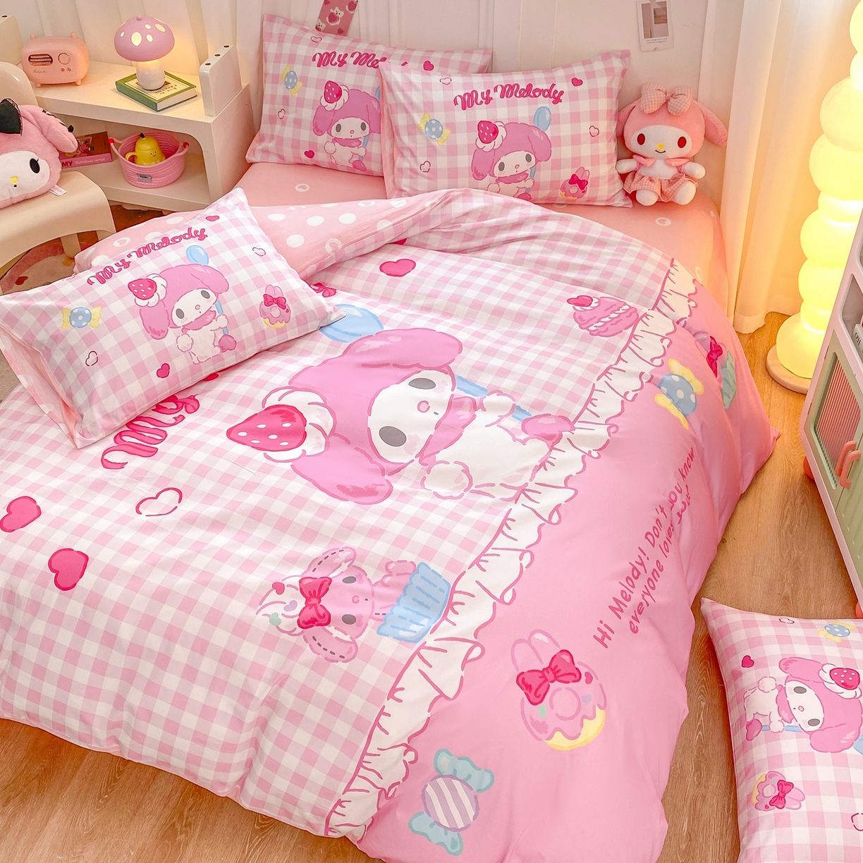 91家纺网 家纺一手货源 找家纺 博雅 2026春夏新款三丽鸥新花型全棉纯棉大版印花四件套 马卡龙美乐蒂