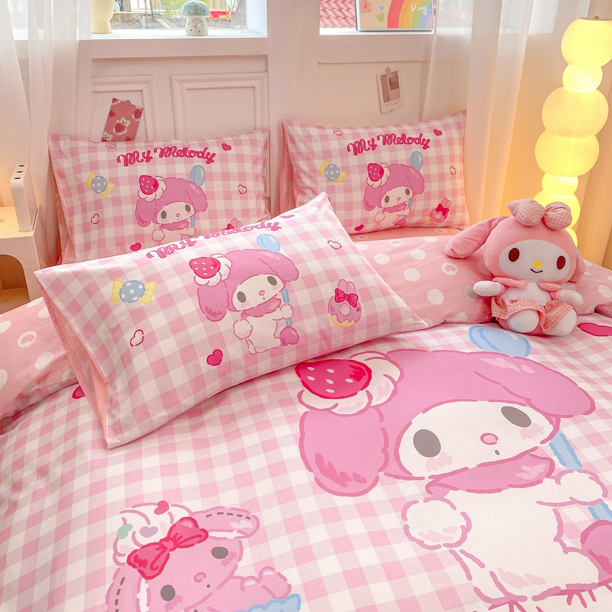 91家纺网 家纺一手货源 找家纺 博雅 2026春夏新款三丽鸥新花型全棉纯棉大版印花四件套 马卡龙美乐蒂