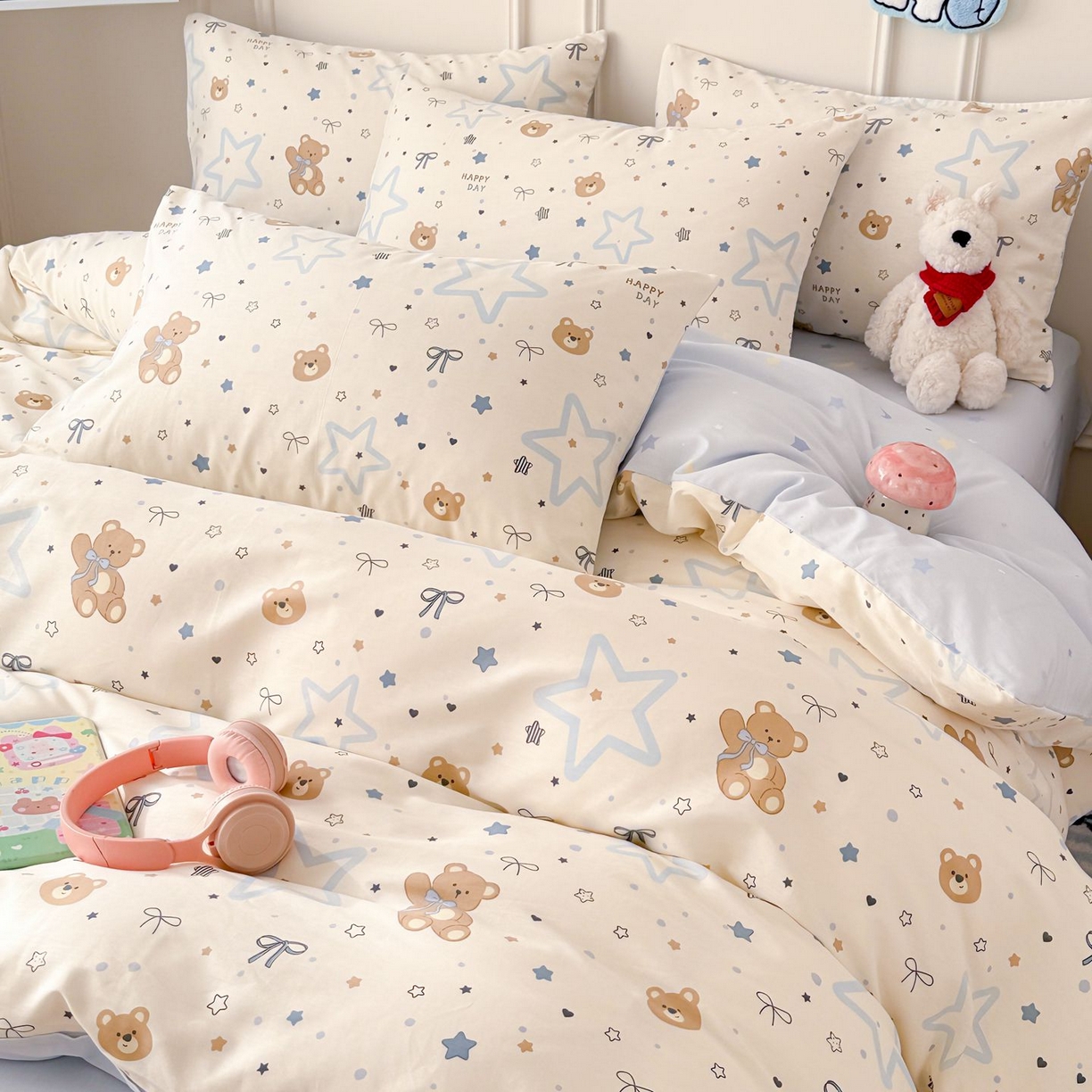 91家纺网 家纺一手货源 找家纺 女子家纺 2026新款全棉12868卡通印花四件套大耳朵兔兔系列 星愿熊