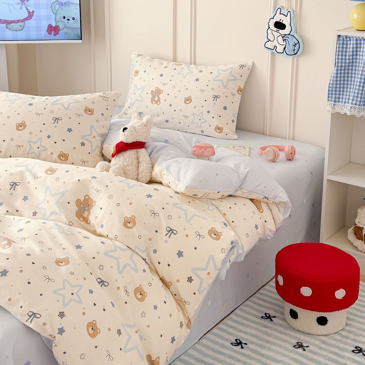 91家纺网 家纺一手货源 找家纺 女子家纺 2026新款全棉12868卡通印花四件套大耳朵兔兔系列 星愿熊