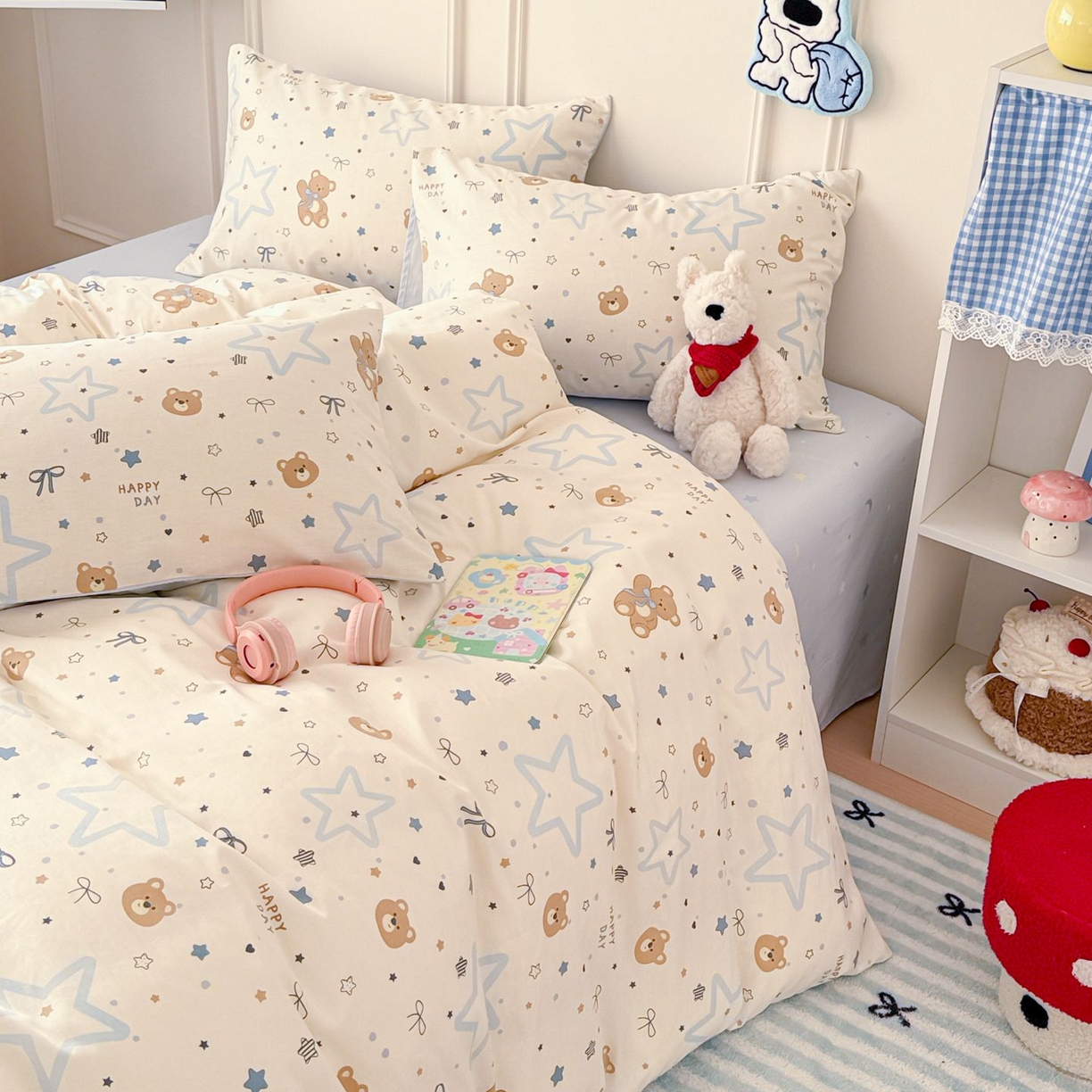 91家纺网 家纺一手货源 找家纺 女子家纺 2026新款全棉12868卡通印花四件套大耳朵兔兔系列 星愿熊