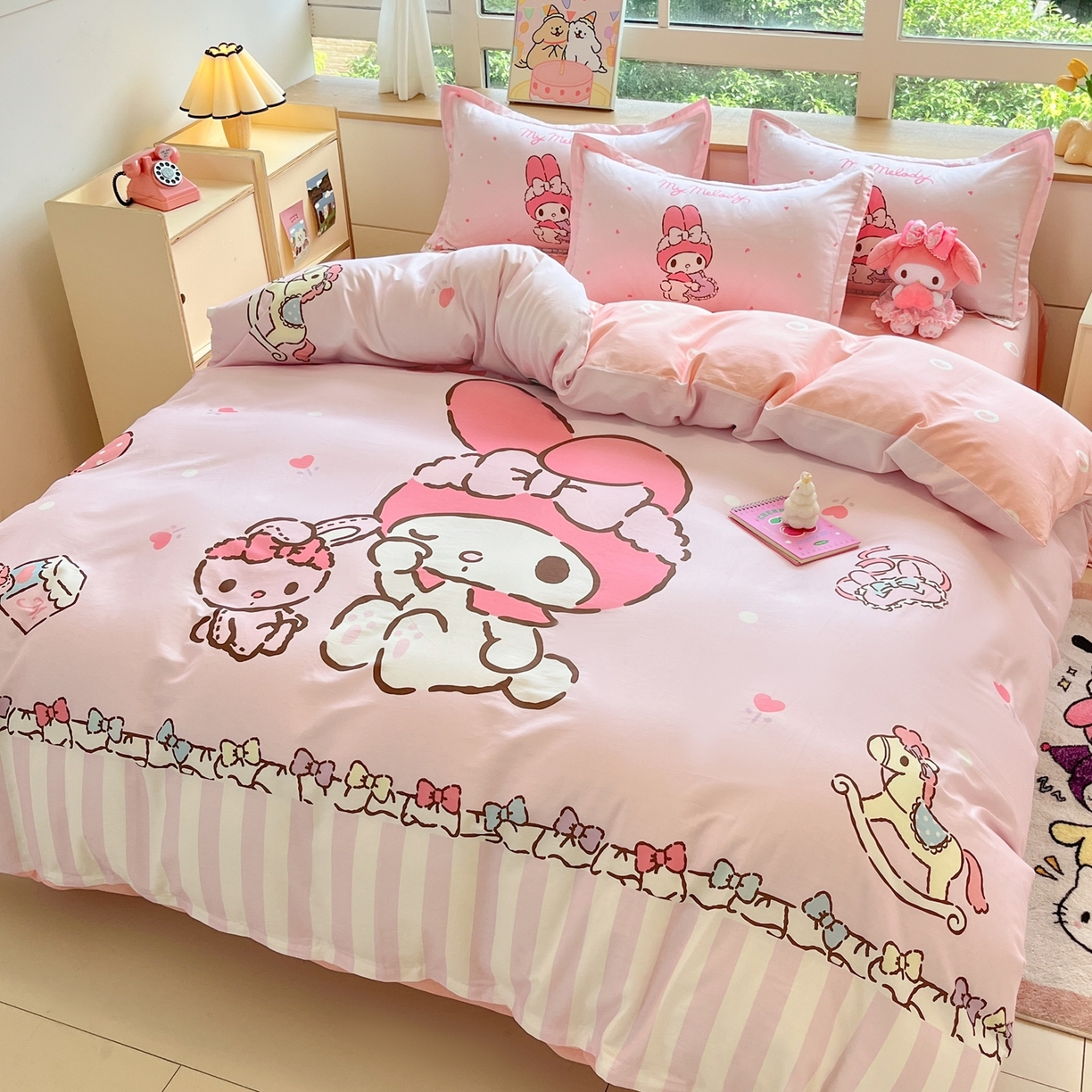 91家纺网 家纺一手货源 找家纺 博雅 2026春夏新款三丽鸥新花型全棉纯棉大版印花四件套 全棉大版（升级款信封枕）木马美乐蒂