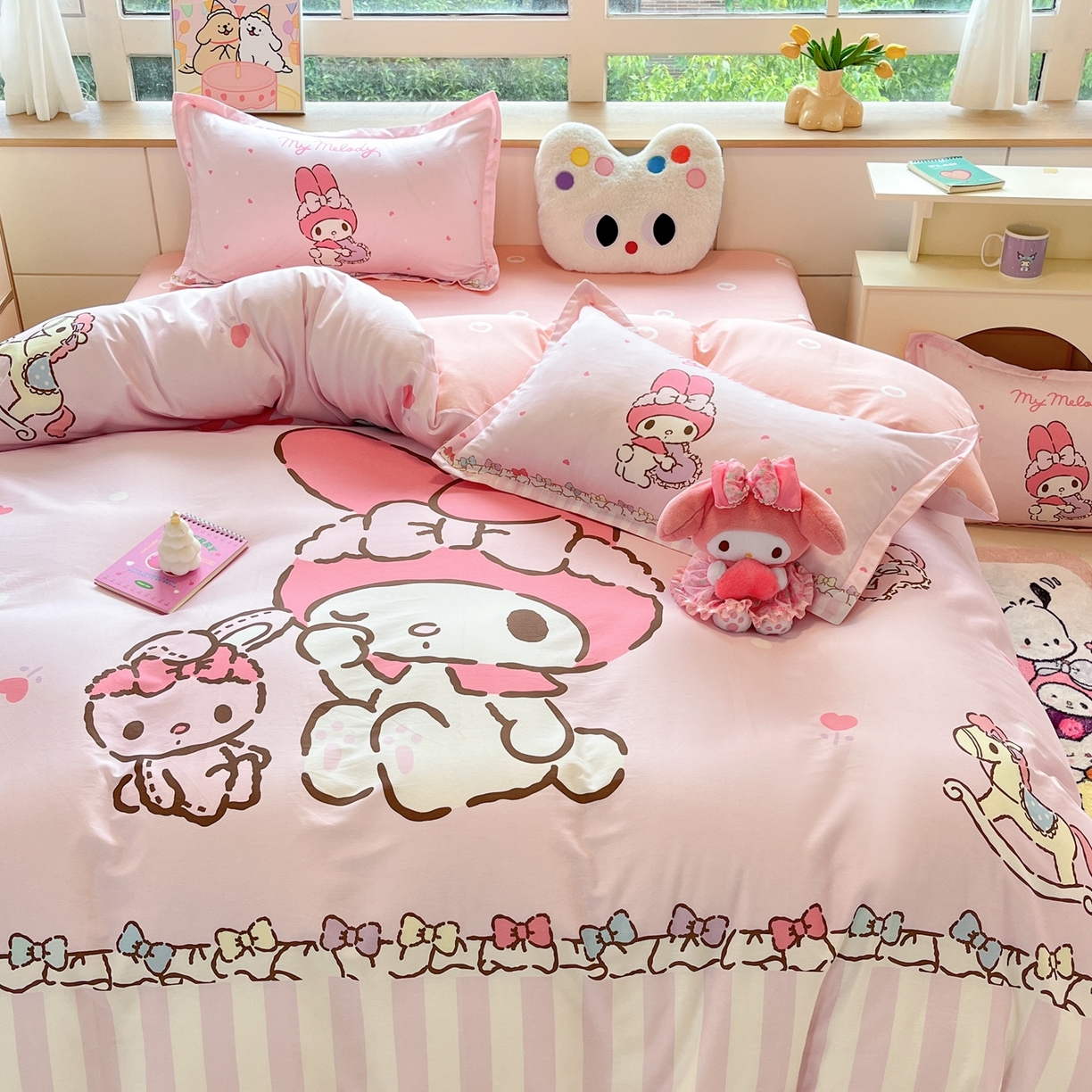 91家纺网 家纺一手货源 找家纺 博雅 2026春夏新款三丽鸥新花型全棉纯棉大版印花四件套 全棉大版（升级款信封枕）木马美乐蒂