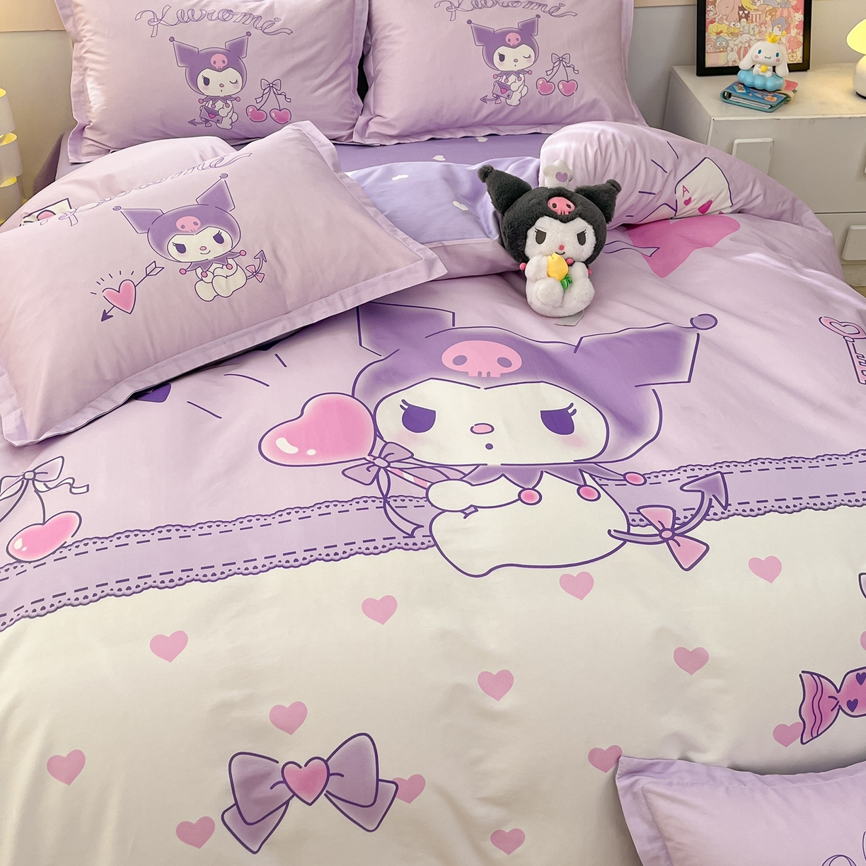 91家纺网 家纺一手货源 找家纺 博雅 2026春夏新款三丽鸥新花型全棉纯棉大版印花四件套 全棉大版（升级款信封枕）气球库洛米